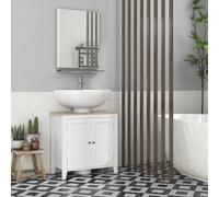 kleankin Mobile Sottolavabo de Salle de Bains à U avec Étagère Réglable Interne, en MDF, 60x30x60 cm, Blanc et bois coloré