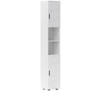 kleankin Slim Bathroom Cabinet, 183cm Tall Bathroom Storage Cabinet with Soft Close Doors, Open Compartments and Adjustable Shelves, White (Armoire de Salle de Bain étroite, 183cm de Haut avec Portes