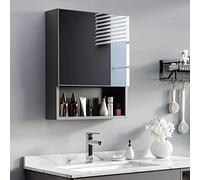 kleankin Spiegelschrank Bad, Badezimmerschrank mit Spiegeltür, Badschrank mit 2 Innenböden und 1 offenem Regal, Hängeschrank Wandschrank, Schwarz, 46 x 13,5 x 58 cm