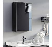kleankinArmoire miroir de salle de bain 3 couches, suspendu avec miroir, murale pour salle de bain, chambre à coucher, acier inoxydable, noir, 40 x 15 x 60 cm