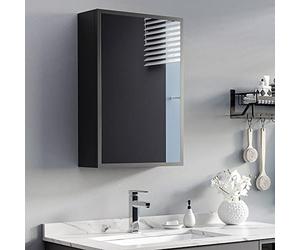 kleankinArmoire miroir de salle de bain 3 couches, suspendu avec miroir, murale pour salle de bain, chambre à coucher, acier inoxydable, noir, 40 x 15 x 60 cm