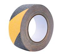 KLEBASTO Ruban adhésif antidérapant à coller - Extra puissant pour l'intérieur et l'extérieur - Revêtement de sol antidérapant pour escaliers, échelle (noir/jaune, 50 mm x 10 m)