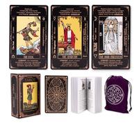 KLEDERY Cartes de tarot pour débutants, jeu de tarot classique avec significations, cartes durables avec livret de guide (français non garanti), noir