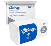Kleenex Essuie-Mains Ultra 6710 Pliés en V, 3 Épaisseurs, Doux, Confortables, Ultra-Absorbants et Résistants, 15 Paquets x 96 Feuilles (1 440 Feuilles au Total)