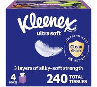 Kleenex Mouchoirs pour le visage ultra doux, 4 boîtes cubes, 60 mouchoirs par boîte, 3 plis (240 au total), l'emballage peut varier