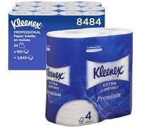 Kleenex Papier Toilette, 4 Épaisseurs, Blanc, Doux et Résistant, Certifié FSC, Format Petits Rouleaux, 24 Rouleaux x 160 Feuilles (3 840 Feuilles au Total), article 8484