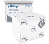 Kleenex Papier Toilette Plié 8408, 2 Épaisseurs, Format Grand, Doux et Résistant, Distribution Feuille à Feuille, 36 Paquets x 200 Feuilles (7 200 au Total)