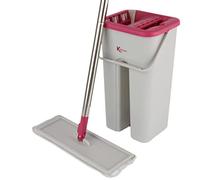 Ensemble de balai et seau Kleeneze - balai à tête plate en microfibre, seau avec essoreuse intégrée et grattoir anti-saleté, tampon lavable en machine, compact, tête pivotante à 180°, KL062253EU