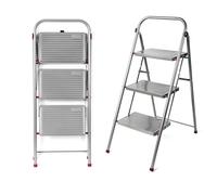 Kleeneze Escabeau Pliable à 3 Marches 105 cm, Marchepied Robuste Pliable de Bricolage, Pour Intérieur/Extérieur, Capacité max 150 kg, Facile à Ranger, Acier Allié, Pieds Antidérapant, Rose/Gris