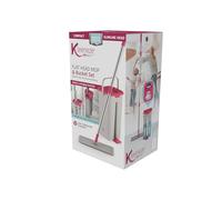 Kleeneze Flat Head Mop & Bucket Set - Essorage Intégré, Racloir à Saletés, Design Compact, Mince, Vinyle, Carrelage & Bois, 5L, Double Compartiment, Trempage/Essorage, Lavable en Machine