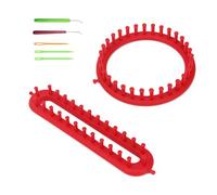 KLEHOPE 2 Pièces Tricotin Manuel, Rouge Tricotin Circulaire, Rond et Rectangulaire Ensemble de Métiers à Tricoter, avec Crochet et Aiguilles en Plastique pour Tricoter Écharpes, Gants, Bonnets