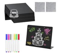 KLEHOPE 30 Pièce Mini Ardoise, 100 x 75mm Mini Ardoise de Table, Forme en L Petite Ardoises de Table, avec 7 Stylos et 2 Petites Lingettes, pour Panneaux de Signalisation, Etiquettes de Prix