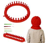 KLEHOPE Kit Tricotin Manuel, 2 Pièces Anneaux à Tricoter Rouges (19 cm Rond et 26 cm Long), Inclus Aiguille à Crochet et Aiguille Plastique pour Écharpes et Bonnets Enfants