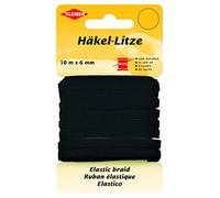 Kleiber 71085 Crochet de litze/Fin Bande de Caoutchouc, 78% Polyester - 22% elastomère, Noir, 1000 x 0,6 x 0,05 cm