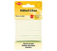 Kleiber 71089 Crochet de litze/Fin Bande de Caoutchouc, 78% Polyester - 22% elastomère, Blanc, 1000 x 0,6 x 0,05 cm