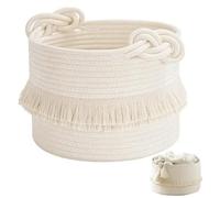 Kleidu Petit panier de rangement tissé avec pompons - Panier tressé avec poignées - En corde de coton - Panier à linge pour enfants - Panier à linge pour chambre d'enfant, chambre à coucher, salle de