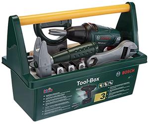 Klein 8429 Caisse à outils Bosch | Avec marteau, scie, etc. | Visseuse avec fonctions électroniques et embouts interchangeables | Dimensions : 31 cm x 16,5 cm x 22,5 cm | Dès 3 ans