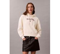 Klein Calvin Klein Cream Fleece Script Logo Graphic Cropped Hoodie