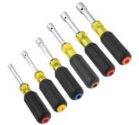Klein Tools 65456MAG Lot de 6 tourne-écrous à tige creuse très résistants, magnétiques, à code couleur, tailles hexagonales de 6,35 à 2,4 cm, poignées à poignée rembourrée