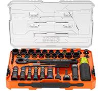 Klein Tools 65500KNECT Jeu de douilles à choc traversantes SAE et métriques, 39 pièces | Cliquet 90 dents, reprise 4° | Douilles Flip Socket | Manche Cushion-Grip traversant | Coffret MODbox