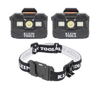 Klein Tools 80174 Lot de 2 lampes frontales LED rechargeables avec support de lampe frontale et sangle en tissu, 300 lumens, autonomie toute la journée, pour casques rigides Klein, 3 pièces