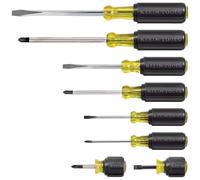 KLEIN TOOLS 85078, Lot de 8 Tournevis, Multi-usages, 4 Pointes cruciformes et 4 Pointes Plates, poignée antidérapante