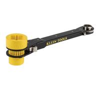 KLEIN TOOLS KT155HD Clé à cliquet de monteur de ligne 6 en 1 avec design permettant de passer à travers la douille et douille jaune vif