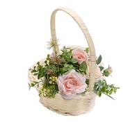 Kleine geweven decoratieve container - Mini 5 Inch bloemenmand voor charmante bruiloftsscènes, natuurlijk handgemaakt patroon met veelzijdige stylingfunctie, esthetische fotografie rekwisiet voor kind