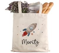kleinebuchstaben Sac en tissu pour enfant avec nom au choix comme sac de sport, linge de rechange, sac de transport - crèche, école et maternelle (fusée)