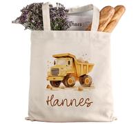 kleinebuchstaben Sac en tissu pour enfant avec nom au choix comme sac de sport, linge de rechange, sac de transport - crèche, école et maternelle (camion)