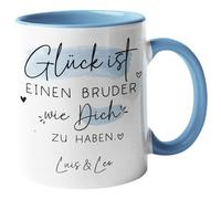 kleinebuchstaben® Tasse personnalisable, avec inscription en allemand Glück ist einen Bruder wie dich zu haben [Prénom au choix] - Idée cadeau pour le meilleur frère du monde - Tasse intérieure et
