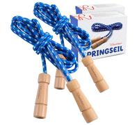 KLEINTOBER Lot de 2 cordes à sauter pour enfants - Deux ensembles de cordes sauteuses - Corde avec amplificateur moyen - 220 cm - Réglable - Bleu - Instructions pour sauter à la corde - Certificat de