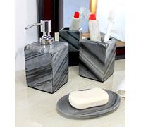 KLEO - Ensemble d'accessoires de Salle de Bain - Distributeur de Savon, Porte-Brosse à Dents/Porte-ustensiles et Porte-Savon - en Pierre Naturelle