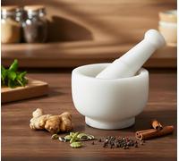 KLEO Ensemble de mortier et pilon en pierre de marbre blanc de 12,7 cm de diamètre comme épices,…