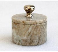 KLEO Porte-sel et épices en marbre avec couvercle | Petit récipient (5,1 x 7,6 cm) | Boîte à sel en pierre pour cuisine et salle à manger | Support de sauna (beige)