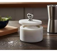 KLEO Porte-sel et épices en marbre avec couvercle | Petit récipient | Boîte à sel en pierre pour cuisine et salle à manger | Support de sauna (blanc)