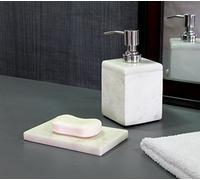 KLEO Set de Bain 2 pièces | Comprend Un Distributeur de Savon Liquide/Distributeur de Lotion et Un Porte-Savon en marbre Blanc