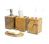 KLEO Set de Bain 4 pièces | Comprend Un Distributeur de Savon Liquide, Un Porte-Brosse à Dents, Un Porte-Dentifrice, Un Porte-Savon - en Pierre Naturelle