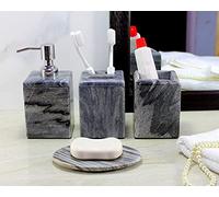 KLEO Set de Bain 4 pièces | Comprend Un Distributeur de Savon Liquide, Un Porte-Brosse à Dents, Un Porte-Dentifrice, Un Porte-Savon - en Pierre Naturelle