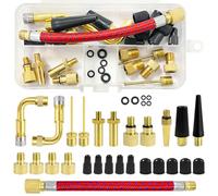 Klerbesh 32 Pièces Embout Pompe Vélo, Adaptateur Valve Presta vers Schrader DV SV AV, Kit de Gonflage Universel pour Compresseur et Voiture, avec Aiguille Ballon et Boîte de Rangement (32 Pcs)