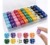 Klerbesh Lot de 100 Dés à Jouer 14mm, Dés 6 Faces Standard D6 Multicolores, Accessoire pour Jeux de Société et Mathématiques, Inclus 2 Boîtes de Rangement (Couleur Opaque)