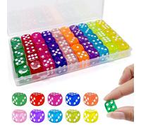 Klerbesh Lot de 100 Dés à Jouer 14mm, Dés 6 Faces Standard D6 Multicolores, Accessoire pour Jeux de Société et Mathématiques, Inclus 2 Boîtes de Rangement (Couleur Transparente)