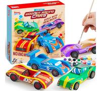 Klever Kits Kit de peinture 4 pièces de voitures de course pour enfants de 6 à 12 ans, peignez vos propres voitures en bois, activités automobiles pour enfants, cadeaux d'anniversaire créatifs pour