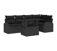 KLGBNCVE Ensemble de canapé de jardin modulaire 6 pièces en polyrotin noir | Avec coussin en polyester, fermeture éclair, compartiments de rangement cachés, plaque en verre de sécurité
