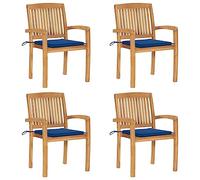 KLGBNCVE Ensemble de chaises de salle à manger empilables en teck avec 4 coussins, meubles de jardin pour terrasse, robustes et faciles d'entretien, charge jusqu'à 110 kg