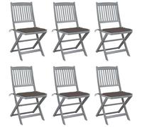 KLGBNCVE Lot de 6 chaises de jardin pliantes avec coussin d'assise en bois d'acacia massif, lasuré gris, pour terrasse et cour, charge jusqu'à 110 kg