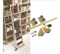 KLGFBDC Ensemble de quincaillerie pour échelle roulante de bibliothèque avec Rail Rond doré, kit Complet pour Grenier intérieur, Accessoires Inclus (23 pi)