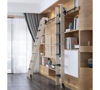 KLGFBDC Kit de quincaillerie pour échelle de bibliothèque rétractable : échelle télescopique en Acier Noir avec Rouleau supérieur et roulettes au Sol avec Freins, pour Usage Domestique ou