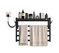 KLGFBDC Sèche-Serviettes électrique, Chauffe-Serviettes pour Salle de Bain avec étagère supérieure et Double Crochet, sèche-Serviettes Mural avec minuterie et Thermostat Intelligent, Blanc