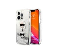 KARL LAGERFELD KLHCP13LKICGLS Coque de Protection pour iPhone 13 Pro / 13 6,1" Argent Liquid Glitter Karl&Choupette Head
